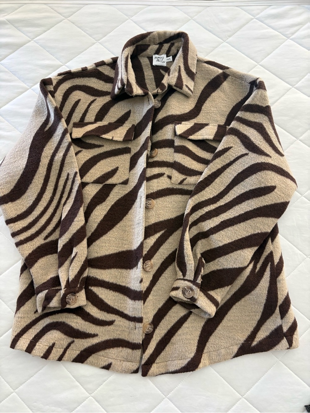 Princess Polly Beige & Brown Zebra-Print Teddy Shacket